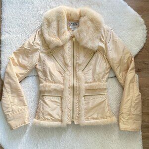 Vintage Carlisle Cream Silk Down Ski Jacket with Real Mink Fur Trim – Size 0